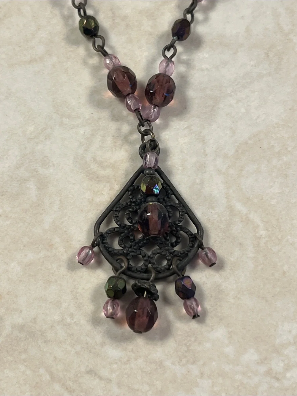 Purple Bead Pendant Necklace